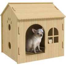 Hundehütte mit Fenster, Katzenhaus mit niedliches Pfoten-Design, Montage ohne Schrauben, für kleine Hunde unter 4 kg, Indoor, 49,5 x 41 x 51 cm,