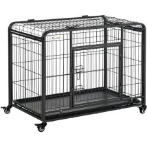 Pawhut - Transportbox faltbarer Transportkäfig mit Rädern 2 abschließbare Türen und abnehmbares Tablett Metall Grau+Schwarz 94 x 58 x 69,5 cm