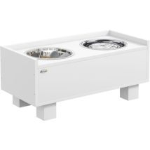PawHut Hundenapf erhöht, Höhenverstellbar Futternapf für Hunde mit Stauraum, 2 x 1L Edelstahl-Schüsseln, Fressnapf mit Anti-Schling-Matte, für