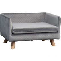 Hundesofa Mit Holzbeinen Hundebett Haustiersofa Hundematte Für Kleine Hunde Bis Zu 8 Kg Samt-touch Grau 64 X 45 X 36 Cm - Pawhut