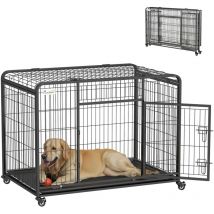 Pawhut - Jaula de Metal para Perros Plegable con Ruedas Bandeja Extraíble 109,5x71x78 cm