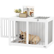 Pawhut - jaula para perros medianos 2 en 1 mesa auxiliar con 2 puertas con pestillo y estructura de acero inoxidable 80x50x56,5 cm blanco