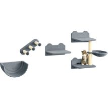 Pwahut Kletterwand Katzen 4-teilig Katzen Kletterwand Set Mit Kaztentreppe, Katzenbrücke, Hängematte, Kratzbaum Mit Sprungplatt, Wandkratzbaum, Wand 