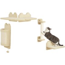 Pawhut - Katzen Kletterwand Set, 4-teilig Katzenmöbel Kletterwand Katzen mit Sitzplattform, Eckplattform, Spielball und Bogen-Kratzbrett,