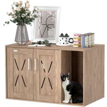 Mueble arenero para gatos 3 en 1 nido mesa auxiliar con puertas estera para rascar y compartimento para salón dormitorio 80x48x50,5 cm marrón - Pawhut