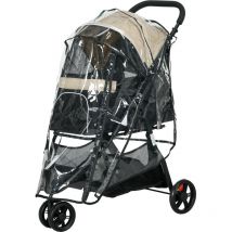 Pawhut - Passeggino Animali Pieghevole 3 Ruote con Copertura Antipioggia Khaki