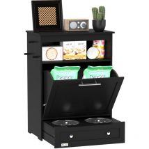 Pawhut - Pet Feeder Station, Dog Cat Food Storage Feeding Station, Food Cabinet Black