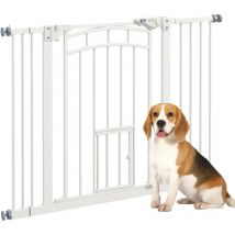 Pawhut - Pressure Fit, Safety Gate Dog Gate w/ Small Cat Door Opening 76H x 74-100Wcm