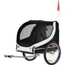 Rimorchio Bici per Cani in Acciaio e Tessuto Oxford Bianco Nero - Pawhut