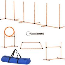 Pawhut - set de entrenamiento de agilidad para perros de 4 piezas con piquetes para slalom zona de reposo valla y anillo de salto naranja