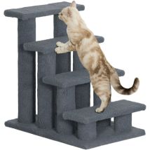 Tiertreppe Katzentreppe Hundetreppe Treppe Für Katze Und Hunde 4 Stufen Grau 63,5x43x60cm - Pawhut
