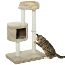 Pawhut - Cat Tree Tower Activity Centre with Jute Scratching Posts Condo - Beige and Coffee
