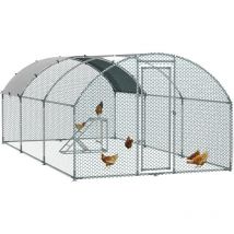 Pawhut - Walk In Chicken Run with Chicken Activity Shelf and Cover, 2.8 x 5.7 x 2m - Silver