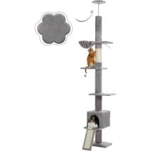 Pawz Road - Arbre à Chat au Plafond avec Hamac & Condo & Ceinture Anti-Chute,Ajustable 216-273 cm, Gris