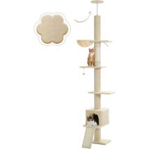Pawz Road - Arbre à Chat au Plafond avec Hamac & Condo & Ceinture Anti-Chute,Ajustable 216-273 cm, Beige