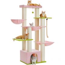 Pawz Road - Grand Arbre à Chat avec Poteaux xxl 11 cm en Sisal, Hamacs Spacieux, Condo & Perchoir, 170 cm, Rose