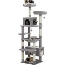 Pawz Road - Grand Arbre à Chat Géant, Poteau Griffoir Sisal, Panier et Maison super Large pour Chats - 184cm Gris