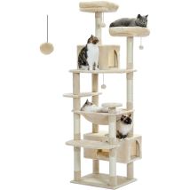 Pawz Road - Grand Arbre À Chat Géant, Poteau Griffoir Sisal, Panier Et Maison Super Large Pour Chats - 184cm Beige