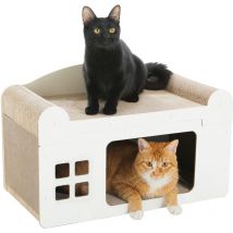 PAWZ Road Griffoir en Carton pour Chat, Maison de Grattage 2 en 1 avec Coussin Griffoir, 55x27,5x35cm, Blanc