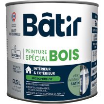 Batir Peintures – Peinture et teinte du bois extérieur – P/bois Satinée 0,5L Vert RAL6021 – Aspect de finition, Famille de couleur, Litrage