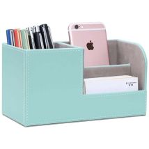 Pc (grün) Schreibtisch-organizer, Stiftehalter Aus Leder, Platzsparender Stiftehalter, 3 Fächer Für Stifte, Hefter, Aktenordner, Haftnotizen, Telefone
