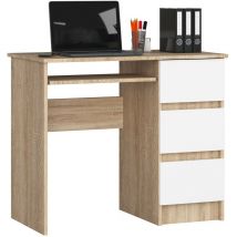 PC-Schreibtisch AKORD A6 rechts in der Farbe Sonoma-Eiche mit 3 Schubladen Front Weiß und 1 Ablagen B90 x H77 x T50 cm