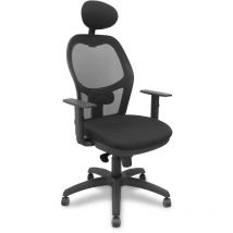 P&c - Silla Jorquera malla negra asiento bali negro con cabecero fijo y ruedas de parqué