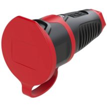 PCE - 2411-sr Fiche électrique femelle avec terre caoutchouc, plastique 230 v noir, rouge IP54