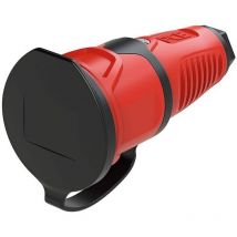 Schutzkontaktkupplung mit Deckel aus Gummi (rot/schwarz) – 250 V – 16 A – 3-polig – Thermoplast/Gummi