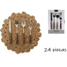 Fijalo - Besteckset 24-teilig Silber/Holz 28x19x7cm