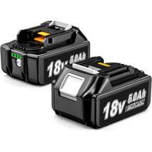 Pdstation - 2×18V BL1860B 5.5Ah pour Makita 18V Batterie BL1860B BL1860 BL1850B BL1850 BL1840B BL1830B BL1820B BL1840 BL1830 LXT-400 avec Indicateur
