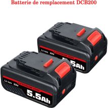 Lot de 2 batteries de rechange Li-ion 18 v 5,5 Ah DCB200 pour Dewalt 18 v DCB184 DCB184B-XJ DCB180 DCB181 DCB182 DCB183 DCB185 18 v xr outils