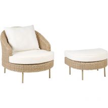 Beliani - pe Rattan Garden Armchair with Footstool Wicker Natural Colour Arcille