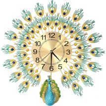 Cncest - Peacock Wall Clock - 3D Metal Design Wall Hanging Metal Clock, 60x60cm for Living Room Bedroom & Kitchen Decoration