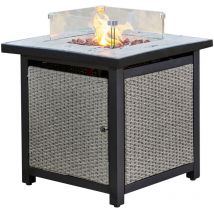 Teamson Home - Outdoor Garden Rattan Propane Gas Fire Pit Table Burner, Smokeless Firepit, Patio Furniture Heater with Glass Screen, Lava Rocks &