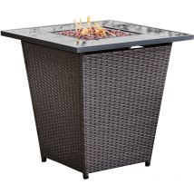 Teamson Home - Outdoor Gas Fire Pit Table, Smokeless Firepit, Garden Heater, Includes Lava Rocks & Cover - Rattan Base/Tempered Glass Top - 40,000