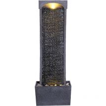 98 Cm Indoor/outdoor Moderner Gebogener Kunstschiefer-wasserfallbrunnen Mit Led-leuchten, Schwarz Und Steingrau - Teamson Home