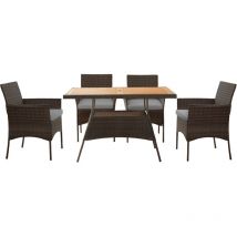 Teamson Home 5-teiliges Gartenmöbel-Set für den Außenbereich, Rattan-Gartentisch & 4 Stühle mit abnehmbaren Kissen, wetterbeständig, Braun/Creme
