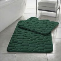 Kampala Hill - Pebbles Non- Slip Memory Foam Bath Mat/ Toilet Mat Set Dark Green