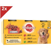 12 Boîtes en terrine 3 variétés pâtée pour chien 400g (2x6) - Pedigree