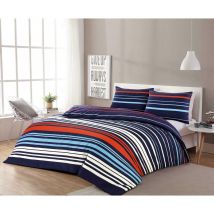 Pedro Multi Stripe Duvet Cover Set Blue/Red Fresh and Modern Bedding King - Multi