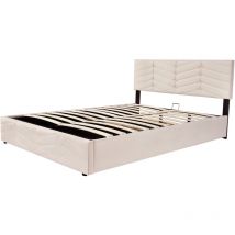 Lit rembourré 140x200 avec sommier à lattes et tête de lit, Lit rembourré avec tête de lit réglable en hauteur, pour adultes & adolescents, support