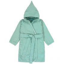 Peignoir Bébé - Gaze de Coton - 100 % Coton - Sauge - 12-18 mois.
