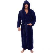 Peignoir d'hiver pour homme, châle allongé en peluche, vêtements de maison, robe à manches longues, manteau, robe pour homme, bleu, xl