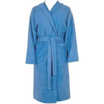 Peignoir Microfibre Moderne Couleur Unie Doux Homme Femme Ceinture Poches Capuche Bleu - S