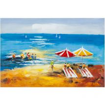 Biscottini - Peinture à l'huile sur toile realisée manuellement ombrelloni in spiaggia