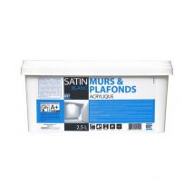 Peinture Murs et plafonds satinée 2.5 litres blanc - batir