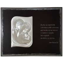 Peinture argentée moderne de la Sainte Famille avec une citation de Jean-Paul II 25x20 Taille: 25x20 cm UGS : VL822/S