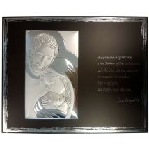 Peinture argentée moderne de la Sainte Famille avec une citation de Jean-Paul II 25x20 Taille: 25x20 cm UGS : VL823/S