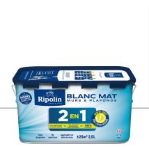 Ripolin - Peinture Blanc Mat pour Murs et Plafonds avec Sous-Couche Intégrée - 2,5L